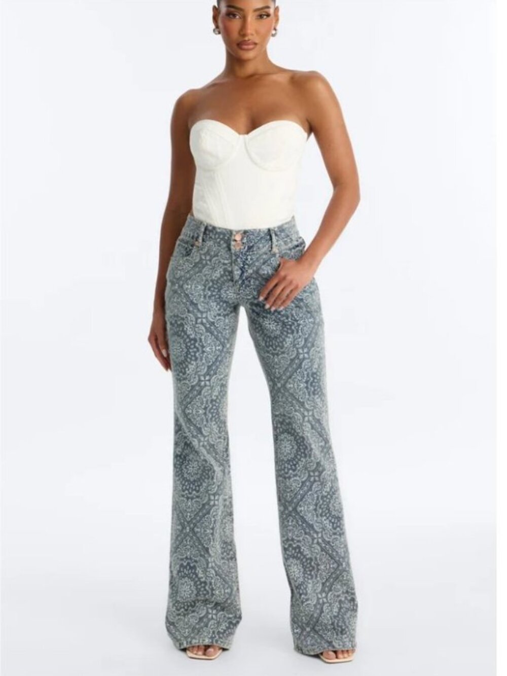 Fashion Nova Blue Paisley Bootcut Jeans Size 11 New With Tag